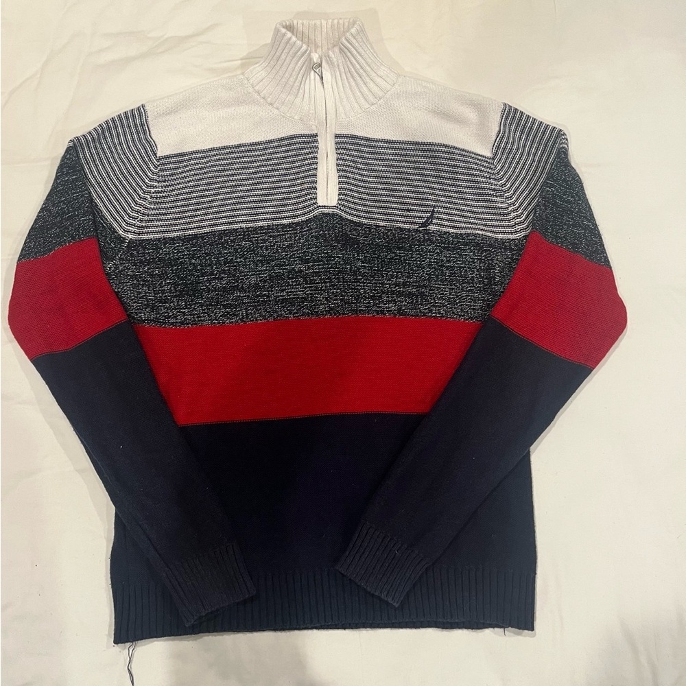 Nautica Kids' Striped Mock Neck Sweater, size large 14/16